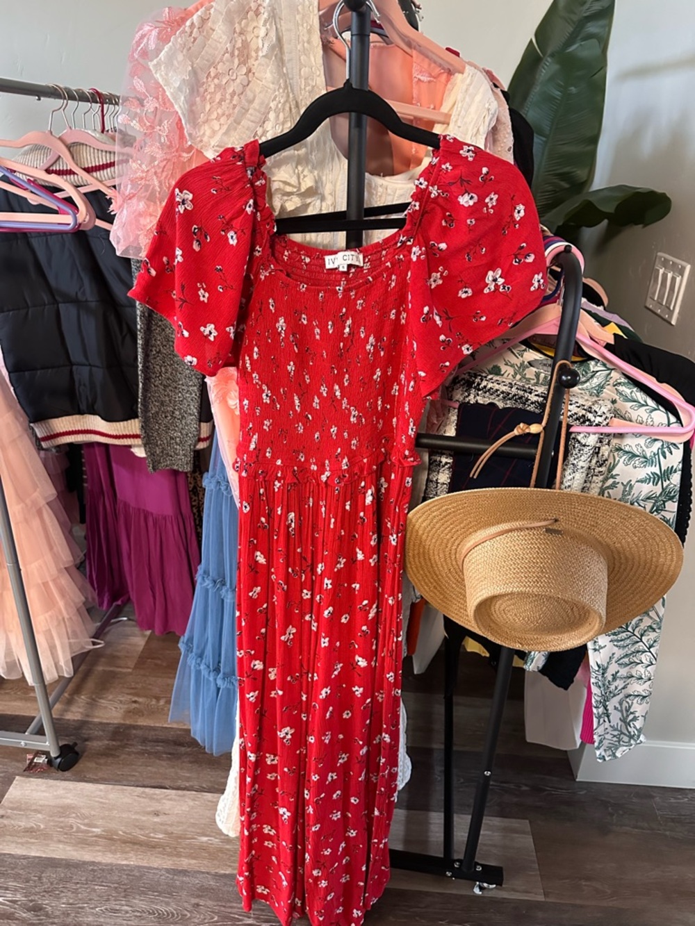 Ivy city Red Floral Smocked jumpsuit